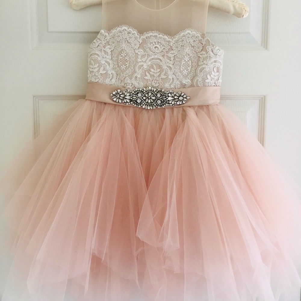 BEAUTIFUL Pink Formal Party Holiday Fancy Tulle Tutu Lace Crystal Dress 7